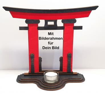 Japanisches Standbild Torii Kiosho mit Bilderrahmen und Teelicht rot/schwarz